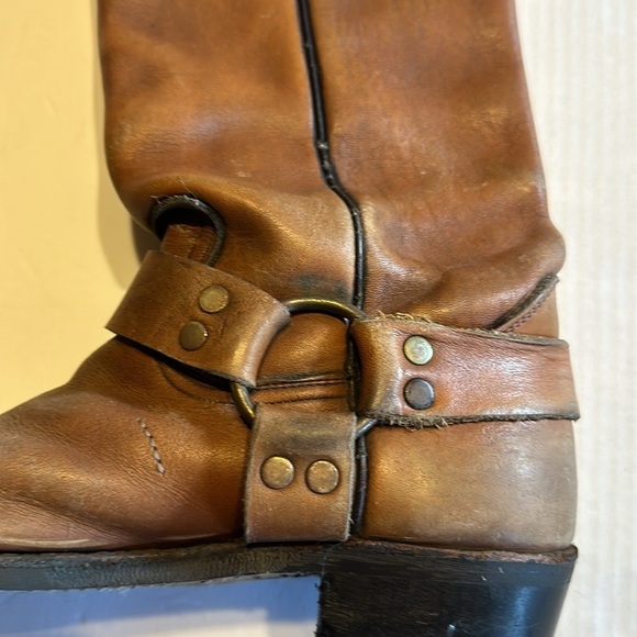 Camel brown heeled leather cowboy western boots with new soles had pull tabs - Picture 12 of 15